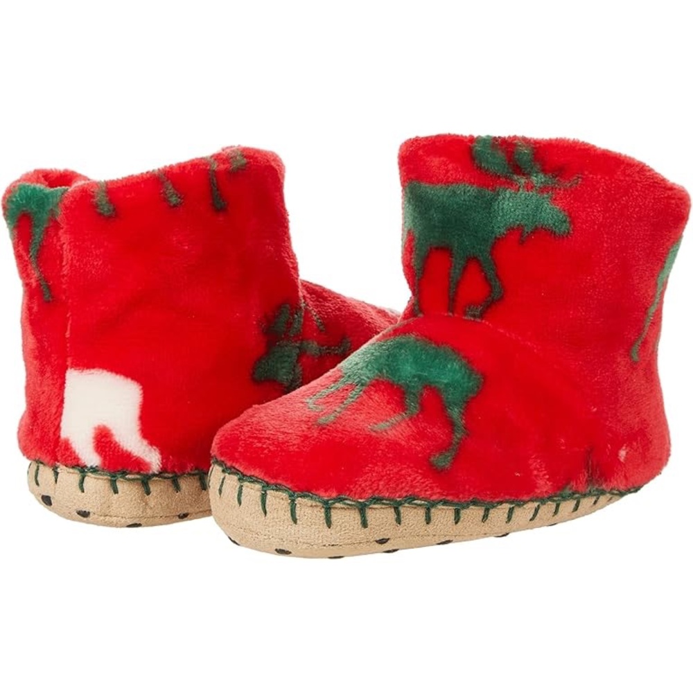 NWT Kids Hatley Holiday Moose Red Fleece Boot Slippers Size 8-10